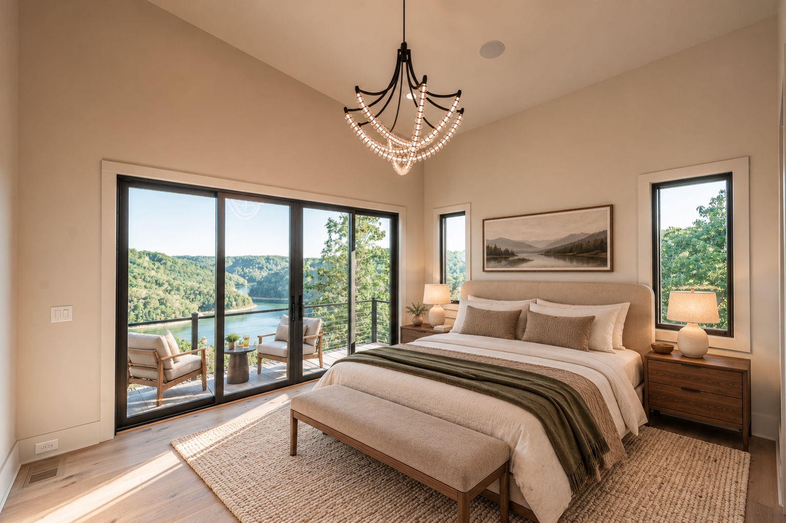 Bedroom with lake view at 199 Deer Path Ct