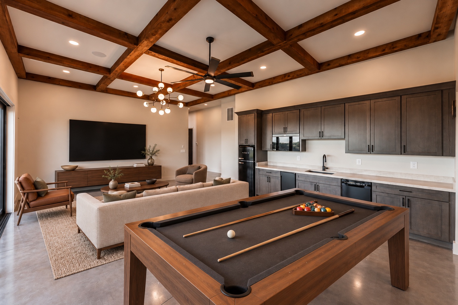 Lower-level entertainment space at 199 Deer Path Ct