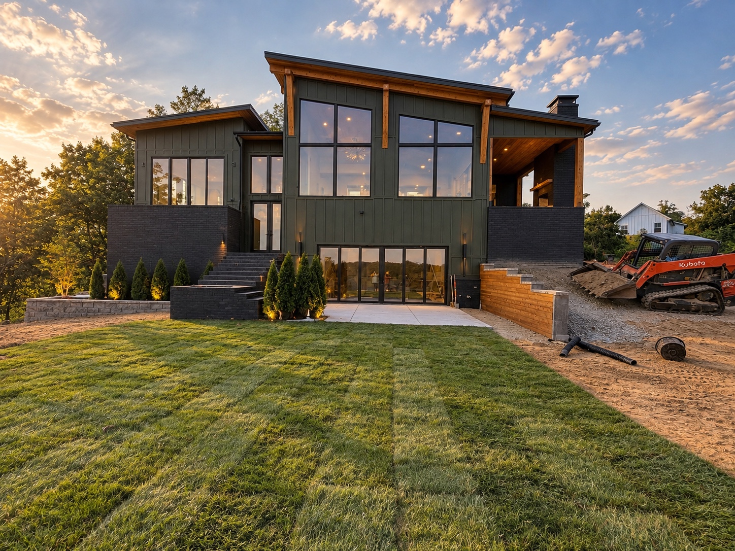 Rear exterior of 199 Deer Path Ct at sunset